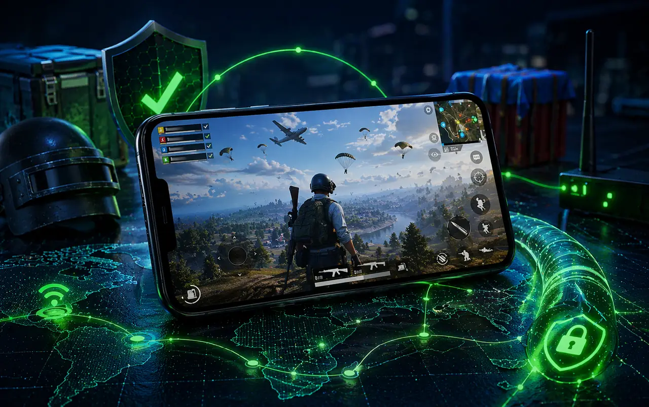 VPN для PUBG Mobile на смартфоне с проверкой матчей, лобби и стабильного маршрута