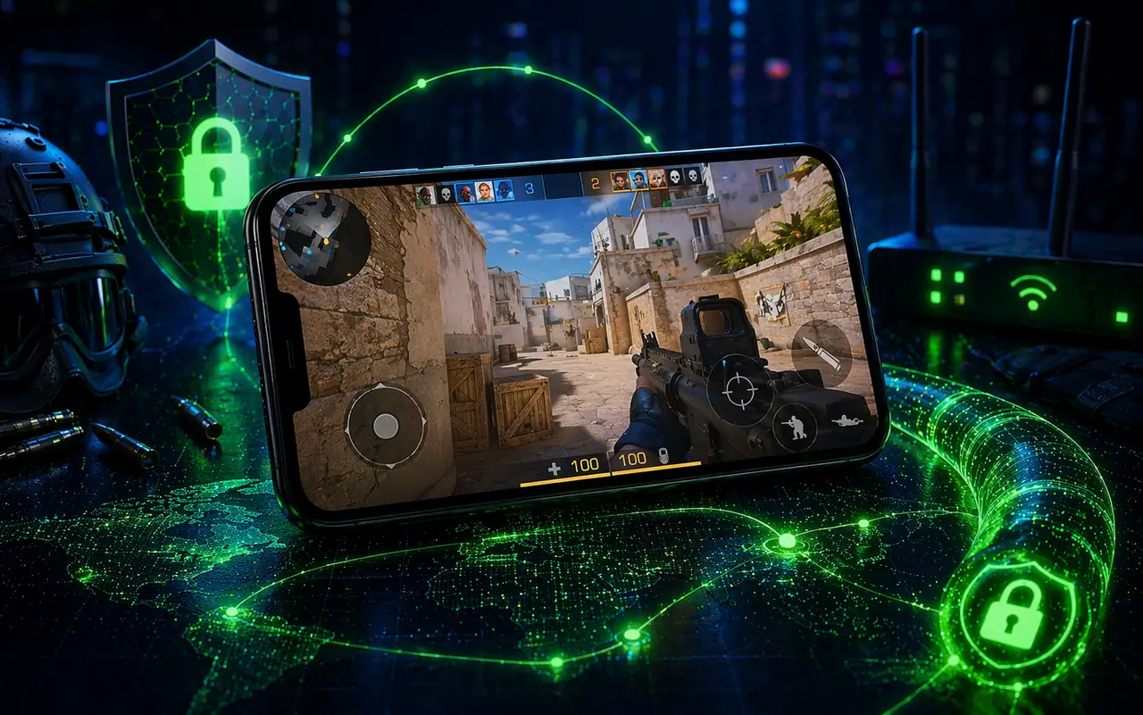 VPN для Standoff 2 на смартфоне с проверкой матчей, инвентаря и стабильного маршрута