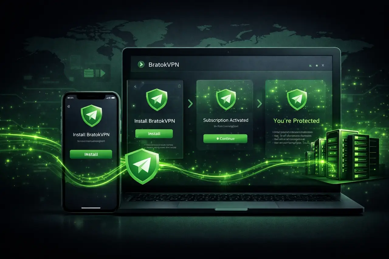 Раздел BratokVPN про скачивание, установку Happ и первый запуск VPN
